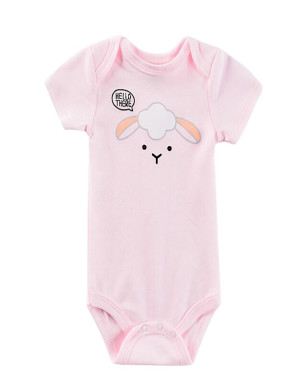 6M Cotton Short sleeve Girl Pink baby onesie Sheep Design